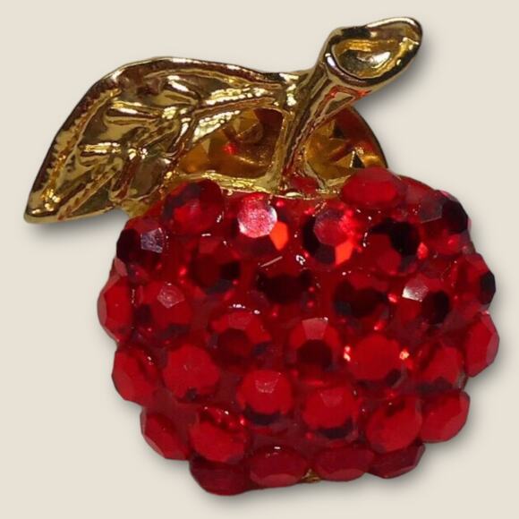 Vintage Suzanne Bjontegard Pave Crystal Apple Pin Brooch New w/Tags - Picture 2 of 5